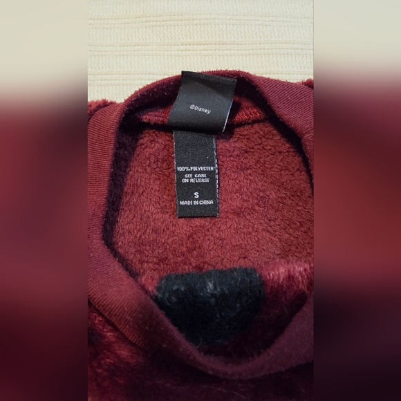 Disney Mickey Mouse Plush Sweatshirt Small Burgundy - Picture 3 of 4